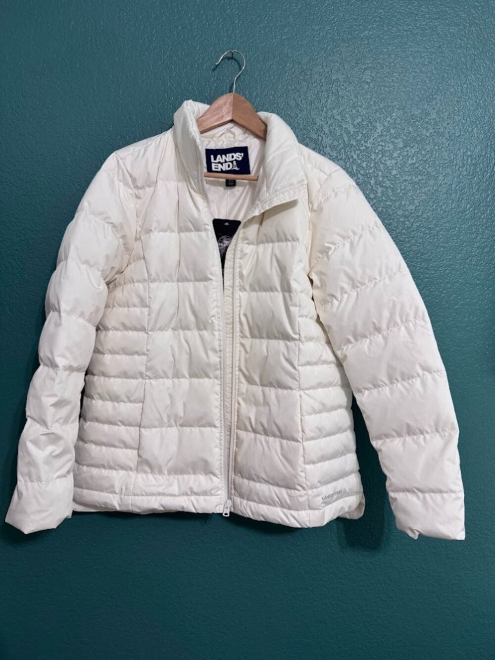 Lands' End White Max 600 Down Puffer Jacket Coat Insulated Premium - Size M (10-